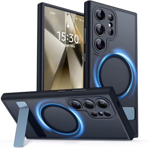 CANSHN Funda Magnética para Samsung Galaxy S24 Ultra con Soporte Ajustable, [Protección Total de La Cámara] Carcasa Fondo Mate Translúcido 6.8 Pulgadas,Negro