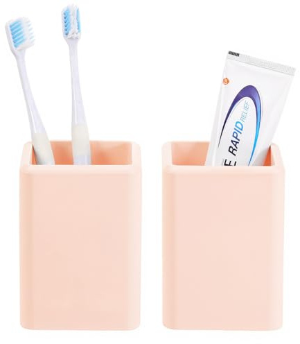 Luxspire Toothbrush Holders 2 Pack, Fast Drying Toothbrush Holders for Bathroom, Diatomite Toothbrush Cups Toothpaste Holder for Bathroom Countertop, Pink