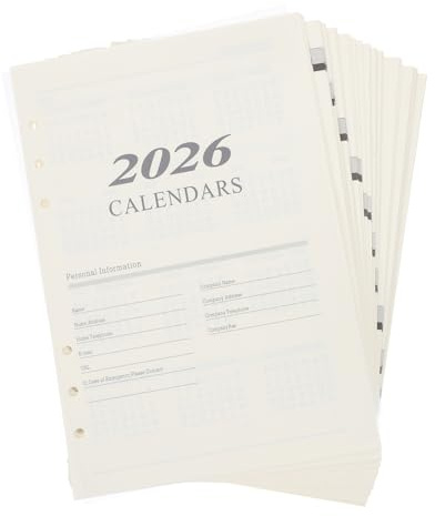 Homoyoyo English Monthly Planner Refill: 2026 Calendar Inserts - 6-hole Loose Leaf Paper Inserts - A5 Size - Daily Agenda Sheets Refillable Planner Pages for Home Offices
