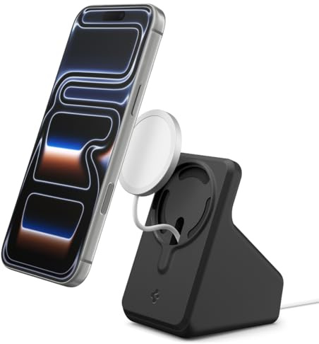 Spigen MagFit Stand Compatible with MagSafe Charger 25W (2025) for iPhone, AirPods and Samsung Galaxy Magnet Wireless Charger 25W (2026) (Charger Not Included) - Black