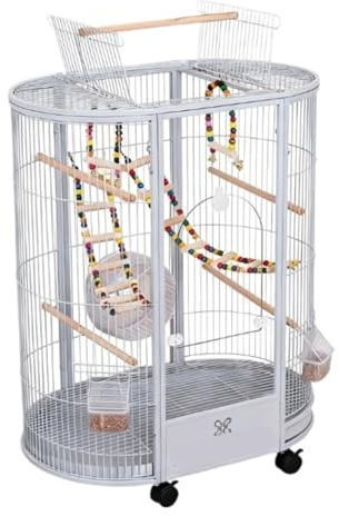 Voljär Stor Fågelbur Med Hjul For Nymfparakitconure Öppningsbar Topp Dekorativ Fågelbur(Grey)