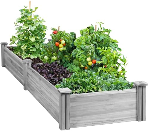 Yaheetech Huerto Urbano Exterior de Madera Maciza 245.5x62.5x27 cm,Cama de Cultivo Elevada para Plantas Flores Verduras, Kit Jardinería Terraza Hogar, Ligero Estable Fácil de Montar (FSC Certificado)