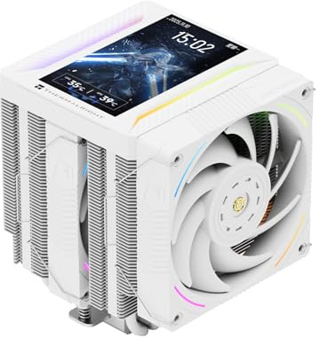 TR-Thermalright Peerless Assassin 120 Vision MAX ARGB vit CPU-kylare, Dual-Tower-design med 6 värmerör och 5-tums IPS-skärm, två 120 mm PWM-fläktar, för AM5/AM4 och Intel LGA1851/1700/115x/1200