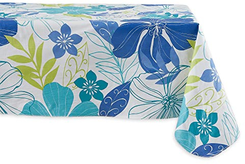 DII Summer Vinyl Tabletop Collection Flannel Backed Floral Tablecloth, Rectangle 60x84, Tropical Bahama