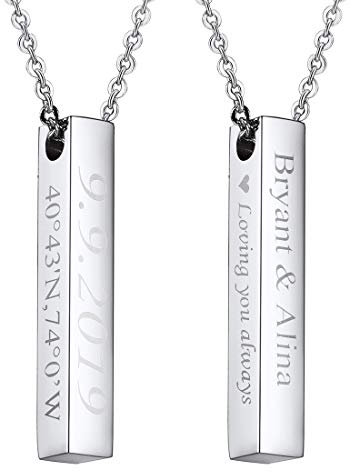 U7 personalisiert Stäbchen Kette für Damen Mädchen Name Gravur 3D Stab Quader Anhänger Halskette Edelstahl Minimalistische Parternschaft Modeschmuck Geschenk für Weihnachten Jahrestag