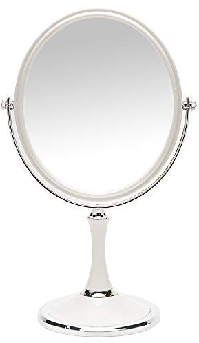 YEAKE Vintage-Tischspiegel mit doppelseitig-drehbarem Ständer, 3-fach Vergrößerung, 33 cm hoch, silberfarben, 20,3 cm breit