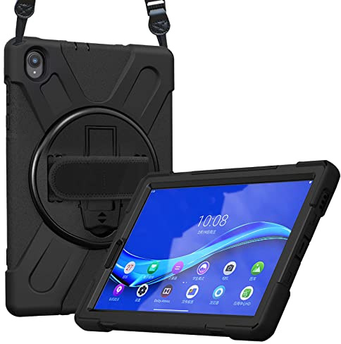 ProCase hårt fodral justerbar handledsrem axelrem 360° vridbar för 10,3 tum Lenovo Tab M10 Plus 2020/Tab K10 TB-X606F/TB-X606X/TB-X6C6F stötsäkert skyddsfodral Heavy Duty Hybrid Case – svart