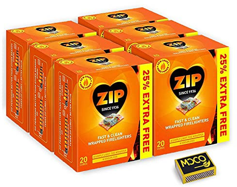 Zip Fast & Clean Wrapped Fire Lighters- Powerful & Reliable Fire Starter for Open Fires- Odourless Fire Cube for BBQs, Stoves & Burners- (6 Pack X 20 Cubes)