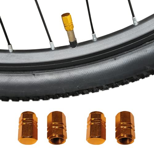 4 PZ Tappo Valvola in Alluminio, Ruote Bici, Pneumatici Auto, Moto, Scooter, Camion, Rimorchi, Cappuccio Tappino Copripolvere Coprivalvola (Giallo)