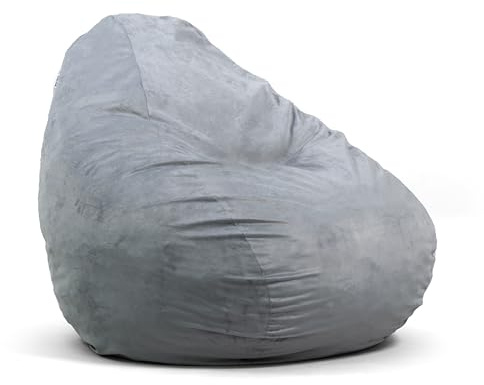 Big Joe Lotus Foam Filled Teardrop Bean Bag Chair with Removable Cover, Gray Plush, Soft Polyester, 4 feet Big