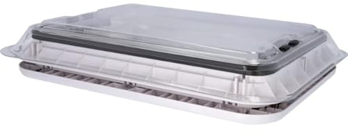 BERGER Dachhaube 70 x 50 cm | Dachfenster Ausstellfenster für Wohnmobil Wohnwagen Camper mit Moskitoschutz & Verdunkelungsrollo | Transparente Dachluke, für Dachstärken 28-60 mm (transparent LED)