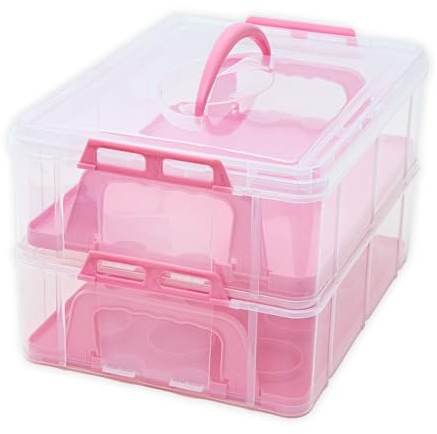 INTIRILIFE Transportbox Behälter für Kuchen und Cupcakes 2 Etagen aus Kunststoff in Pink - 36.1 x 26.1 x 21.2 cm - Transportbehälter für Muffins Kuchenbox