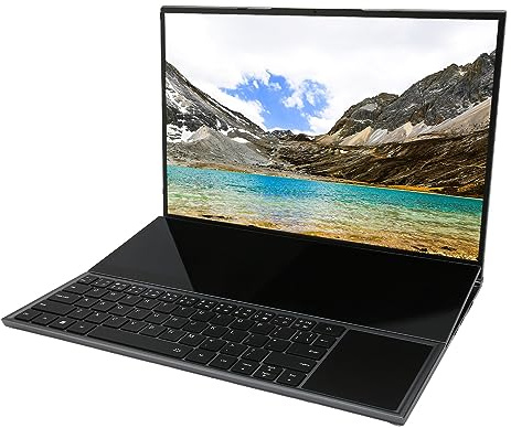 Airshi Dual Screen Laptop Ultra Thin 16GB DDR4 RAM Dual Screen Business Laptop 100-240V for Work Study for Windows 10 (16GB+256GB UK Plug)