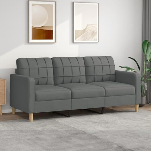Festnight Sofá de 3 Plazas con Respaldo y Cojines Acolchados Patas de Madera Sofá de Salon de Tela Sintético para Dormitorio Oficina 180 cm Gris Oscuro