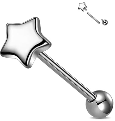 OUFER Titan-Zunge-Piercing-Bar 14G Nippel-Schmuck-Jewellery mit Herz und Stern