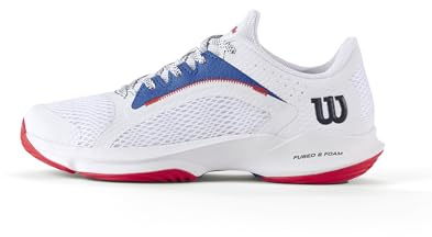 Wilson Hurakn 2.0 Women's Padel Shoe - White/Deja Vu Blue/Wilson Red, Size 9 US