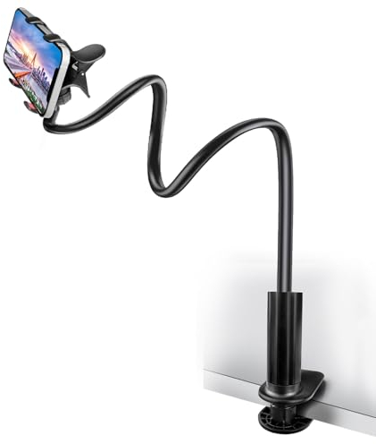 Filltown Handy Halterung für Bett, 360 Handyhalterung Bett, Verstellbare Klammer für Smartphones, Flexible Stabiler Schwanenhals Handyhalter Langer Arm zum Fotografieren, Lesen, Videoanrufen, Schwarz