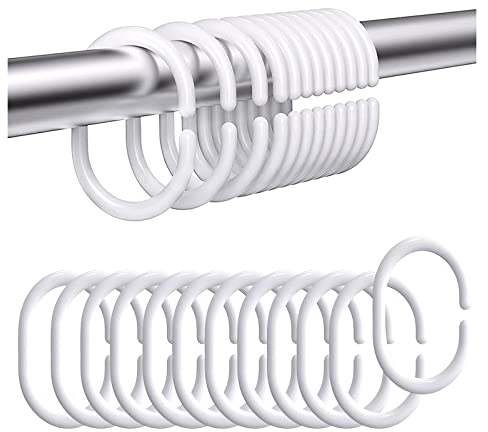 FuninCrea 24 Pezzi Anelli Tenda Doccia, Plastica Tende da Doccia a Forma di C, Anelli per Tende da Doccia, Sostituzione Anelli per Tende per l'asta Della Finestra Della Doccia del Bagno (bianco)