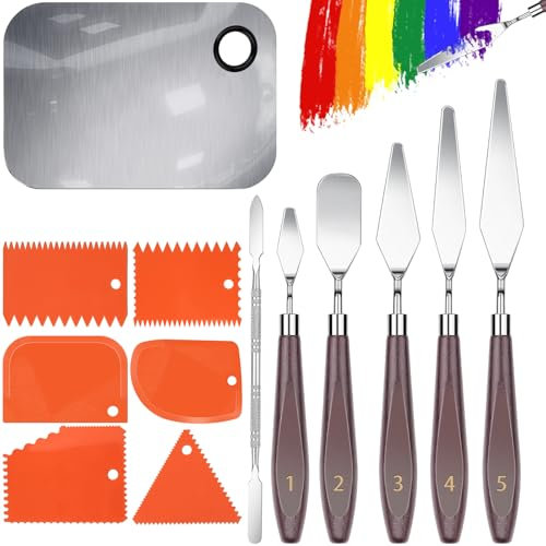 Set di 13 spatole per pasta strutturale, pittura acrilica, tela, 5 coltelli da pittura, 6 raschietti, in acrilico, in acciaio inox, per pittura a olio, guazza, acquerello, forniture per artisti