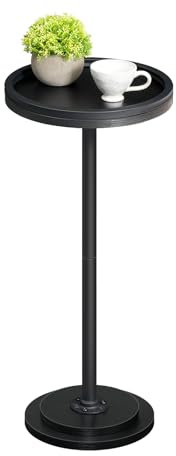 HOOBRO Runder Beistelltisch, Cocktailtisch, Bistrotisch für kleine Räume, Wohnzimmer, Schlafzimmer, Schwarz EBB168BZ01