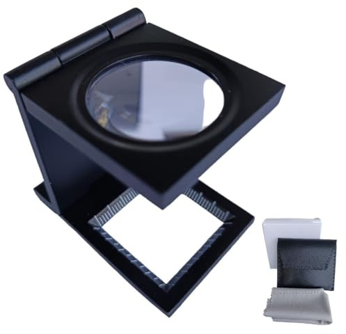 LELE MAKE® Lupa de Bolsillo Profesional 10x METÁLICA + Regalo Bolsa + Gamuza | Cuenta Hilos para Textil, Artes Gráficas y Relojero | Lupa Plegable para Monedas.
