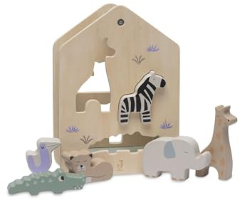 Jollein Giocattolo in legno – Gioco di stampi – Jungle Jambo – a partire da 1,5 anni – 100% certificato FSC – animali della giungla