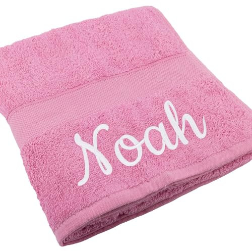 Deitert Handtuch Juist mit Namen oder Wunschtext Bestickt, personalisiertes Duschtuch, individuelles Badetuch, 100% Baumwolle, 100 x 150 cm rosa