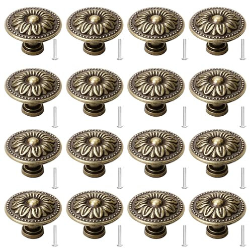 YSDMY schrankknöpfe 16 Stück runde schubladenknöpfe，30mm schrankknöpfe bronze antik küchenknöpfe mit Schrauben，Schranktürknöpfe Blumen Muster Runde kommodenknöpfe vintage Für Möbel Kommode