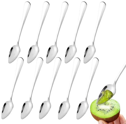 EXIN DEHCEN Set di 10 Cucchiai di Pompelmo, Cucchiaio Da Dessert Raschietto, Cucchiaio da Pompelmo in Acciaio Inossidabile, Cucchiaio da Dessert con Bordo Seghettato per Frutta Mele Kiwi Agrumi