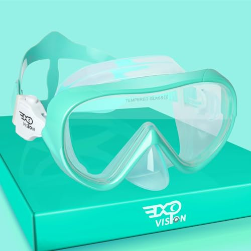 Kinder Taucherbrille 180° Panorama Kind Schnorchelmaske, Anti Nebel Tauchmaske gehärtetes Glas Schwimmmaske Junge Silikon Tauchermaske Mädchen Schwimmbrille mit Nasenabdeckung 4-16 (Aqua)