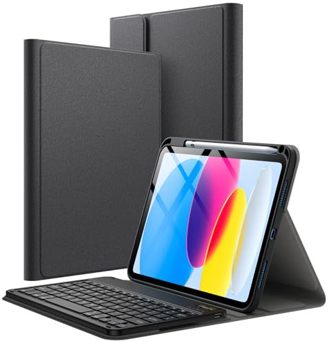 JETech Keyboard Case for iPad (A16) 11th/10th Generation (2025/2022) with Pencil Holder, Magnetic Detachable Bluetooth Wireless Keyboard, Soft TPU Back Stand Cover (Black)