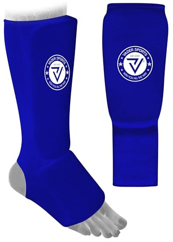 VADER Elastiska skenbensfärgade fotdynor kickboxning MMA muay thai skenben skydd skyddande ben fotdyna för karate Taekwondo kampsport träning sparring boxning benskydd barn/vuxna (medium/ungdom, blå)