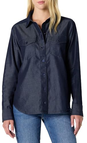 Amazon Essentials Mujer Camisa Vaquera de Cambray de Manga Larga y Corte Holgado con Solapa de Botones