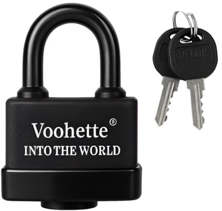 Candado exterior ultra resistente, 70 mm, asa corta talla S, 4 llaves, acero templado, grillete de 11,5 mm, para contenedor, garaje, puerta (negro)