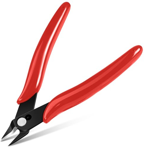 Ainiv 1PC Micro Wire Cutter, Side Cutting Pliers Flush Cutters - Red | Precision Diagonal Cutting Pliers in CRV Steel, Wire Snips for Electrical, Homes, Craft, Jewellery, 3D Print Models