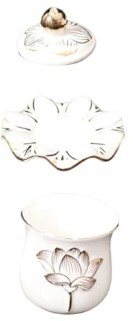 SHINEOFI Tazza Buddista in Porcellana Fiore di Loto in Rilievo, Coppa per Offerte e Approvvigionamento Idrico, Decorazione Ritualistica per Meditazione e Altare, Set, Colore Bianco