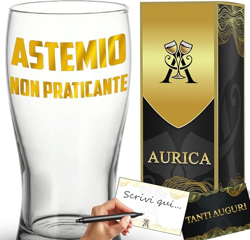 Aurìca Bicchiere Da Birra Personalizzato ASTEMIO NON PRATICANTE Regalo Per Chi È Sempre Pronto A Stappare, L'Importante È Apparire... Sobri - Boccale In Vetro Da 500ml Scatola Regalo Inclusa