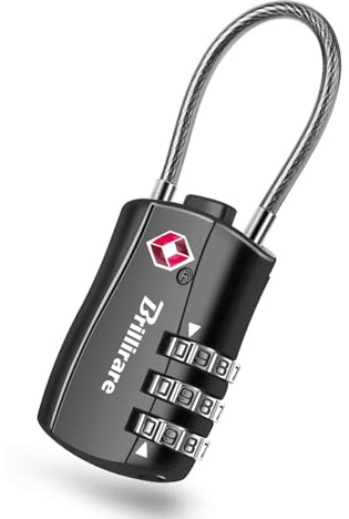 TSA Approved Luggage Locks, Combination Travel Cable Padlock, 3-Digit Waterproof Lock, TSA Accepted Outdoor Keyless Resettable Lock for Lockers, Bags, Gym, Gate, Anti Theft-Black