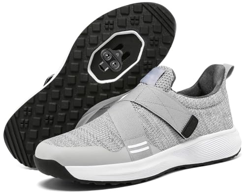 TvzsiY Scarpe da Ciclismo MTB Uomo Scarpe Mountain Bike Traspiranti Compatibili con Pedali SPD 2 Bulloni per Fuoristrada Principianti,Grigio,44 EU