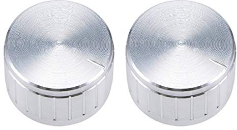 sourcing map 2pc Bouton Potentiomètre 6mm diamètre trou arbre 26x17mm Aluminium Volume Rotatif orifice arbre moleté Argent