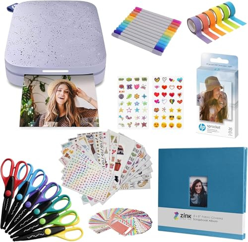 HP Sprocket Portable 2x3 Instant Photo Printer (Lilac) Fun Scrapbook Bundle