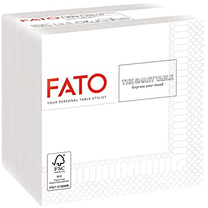 Fato, Einweg-Papierservietten, Ideal für Aperitifs und Cocktails, Packung mit 100 Servietten, Größe 24x24, 4-fach gefaltet, 2-lagig, Weiß, 100% reines Zellulosepapier, FSC-zertifiziert