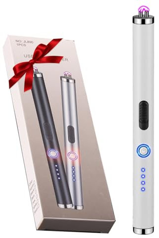 COMANYI Electric Lighter Rechargeable Plasma Flameless USB Lighter with Safety Lock Dual Arc LED Display for Candle Grill Kitchen Camping (White)