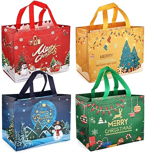 PARSUP 4 Pz sacchetti regalo di Natale, borse natalizie con manici, borse natalizie 2023, sacchetti di Natale in tessuto non tessuto per confezioni regalo, forniture per feste di Natale, 32,5×25×17cm