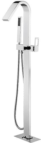 Mitigeur pour Baignoire ilot Cascade, Arc Élevé, Rotation 360° Robinet Sur Pied Baignoire Ilot, Boîtier Pré-encastré Dissimulé,chrome
