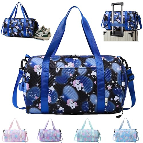 YOUYIKE Borsa da Viaggio Bambina, 25L Borsa Palestra Unicorno, Impermeabile Borsa Piscina Sportiva, Borsone Viaggio, Travel Weekender Gym Bag Con Scomparto per Donna Scarpe e Strato Umido, Nero