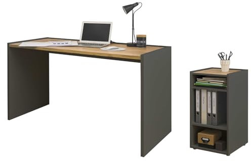 Furn.Design Büromöbel Set in grau matt und Eiche Wotan Holz mit Schreibtisch und Aktenregal modern für Homeoffice und Büro Schreibtisch mit Unterschrank Center (Set 2)