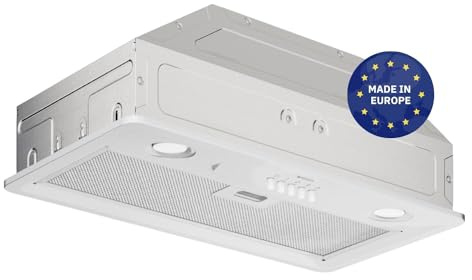 Wiggo D631B Einbau-Dunstabzugshaube 60cm I Abluft Umluft Dunstabzug 300m³/h - 3 Stufen I Energieeffizienzklasse D Schräghaube inkl. 2x Kohlefilter I Einbau Abzugshaube weiß