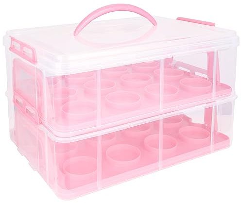 VIDETOL Caja de transporte para magdalenas de plástico, 36 x 26 x 23 cm, rectangular, para 24 magdalenas y cupcakes, color rosa