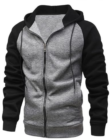 YawYews Sweatjacke Herren Zipper Hoodie Kapuzenjacke Herren Sweatjacke Mit Kapuze Sweatshirt Jacke Reißverschluss Grau XL
